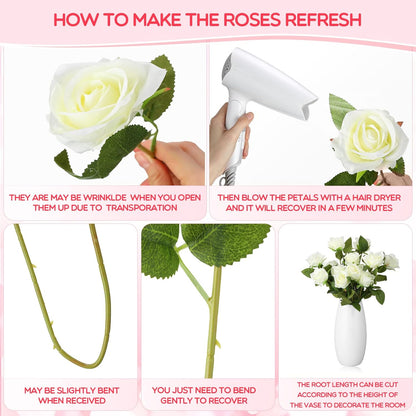 50 Pcs Artificial Rose Flower Bulk Realistic Silk Fake Roses with Long Stem Plastic Artificial Flower Bouquet Real Looking for Home Wedding Centerpieces Party Decoration(Beige Champagne)