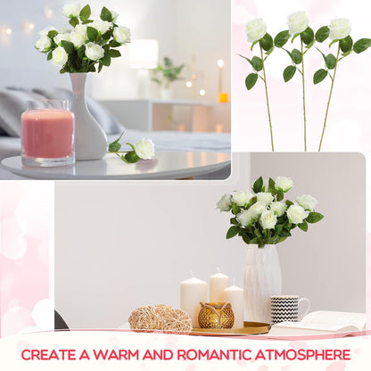50 Pcs Artificial Rose Flower Bulk Realistic Silk Fake Roses with Long Stem Plastic Artificial Flower Bouquet Real Looking for Home Wedding Centerpieces Party Decoration(Beige Champagne)
