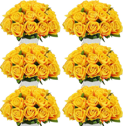 50 Pcs Artificial Rose Flower Bulk Realistic Silk Fake Roses with Long Stem Plastic Artificial Flower Bouquet Real Looking for Home Wedding Centerpieces Party Decoration(Beige Champagne)