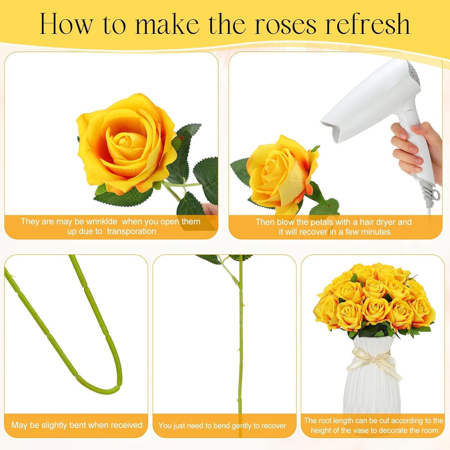 50 Pcs Artificial Rose Flower Bulk Realistic Silk Fake Roses with Long Stem Plastic Artificial Flower Bouquet Real Looking for Home Wedding Centerpieces Party Decoration(Beige Champagne)