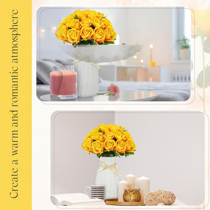 50 Pcs Artificial Rose Flower Bulk Realistic Silk Fake Roses with Long Stem Plastic Artificial Flower Bouquet Real Looking for Home Wedding Centerpieces Party Decoration(Beige Champagne)