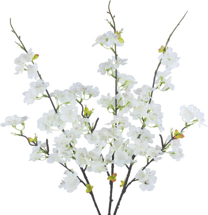 3 Pcs Artificial Cherry Blossom Branches Flowers White Silk Peach Flowers Bulk Faux Spring Branches Arrangement Fake Cherry Stems for Indoor Outdoor Party DIY Wedding Table Vase Decor