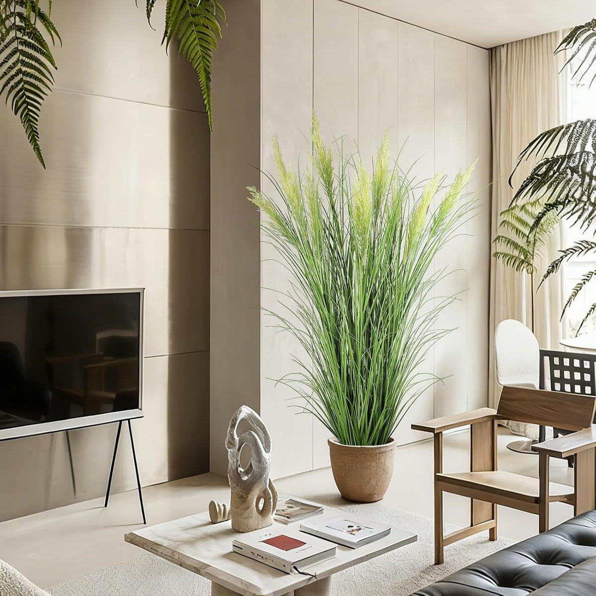 3ft/35in Artificial Plants Outdoor Indoor,Fake Onion Grass In Pot