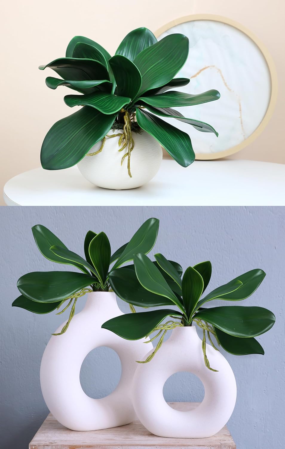 2pcs Real Touch Orchid Stems Green Fake Leaves Phalaenopsis Orchids Artificial Flowers Greenery Fake Plant Leaf for Vase Filler Flower Arrangements Supplies Cymbidium Pot Decor