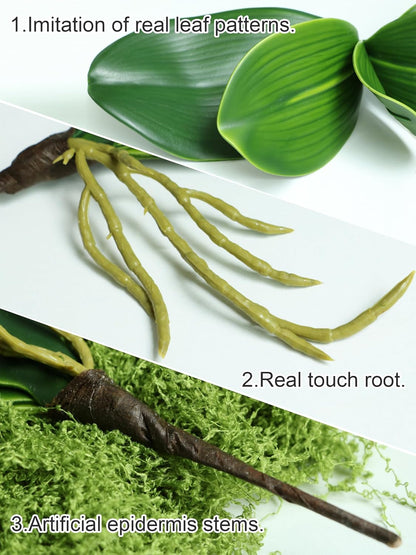 2pcs Real Touch Orchid Stems Green Fake Leaves Phalaenopsis Orchids Artificial Flowers Greenery Fake Plant Leaf for Vase Filler Flower Arrangements Supplies Cymbidium Pot Decor