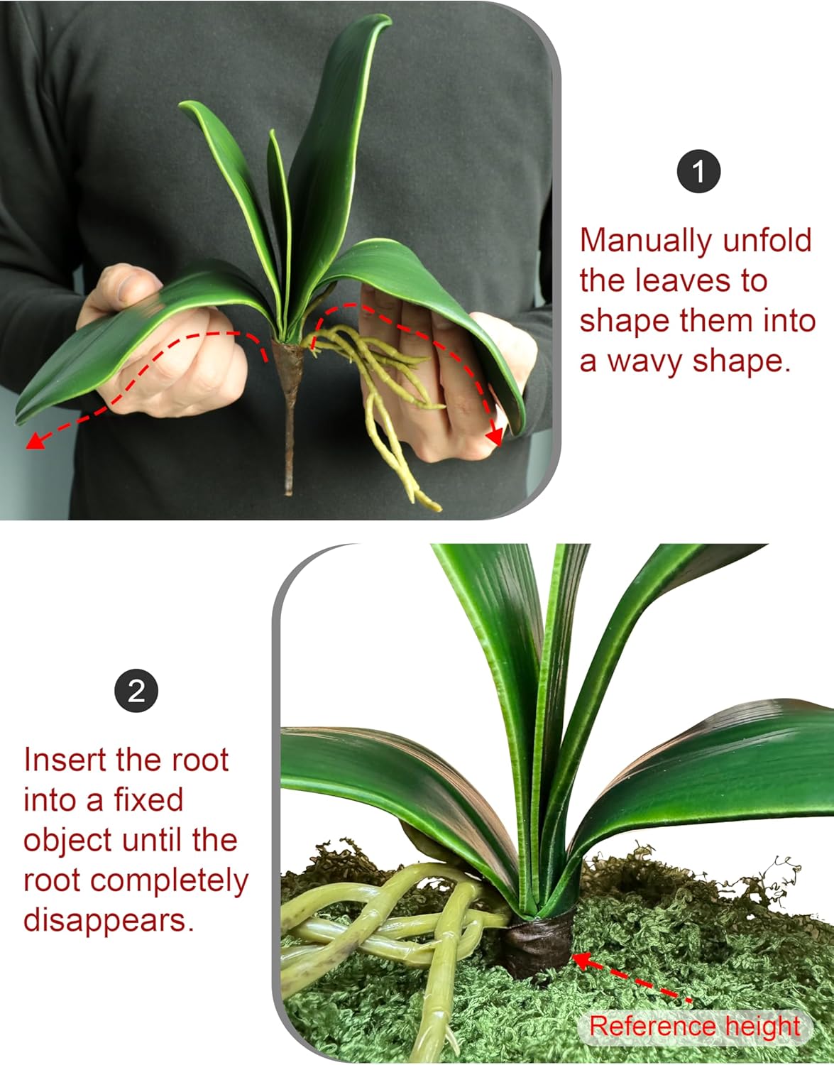2pcs Real Touch Orchid Stems Green Fake Leaves Phalaenopsis Orchids Artificial Flowers Greenery Fake Plant Leaf for Vase Filler Flower Arrangements Supplies Cymbidium Pot Decor