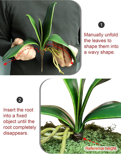 2pcs Real Touch Orchid Stems Green Fake Leaves Phalaenopsis Orchids Artificial Flowers Greenery Fake Plant Leaf for Vase Filler Flower Arrangements Supplies Cymbidium Pot Decor