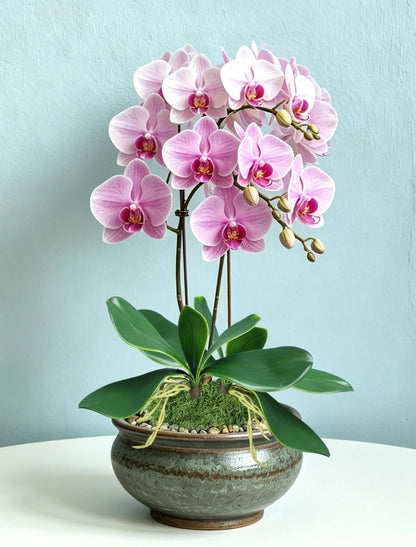 2pcs Real Touch Orchid Stems Green Fake Leaves Phalaenopsis Orchids Artificial Flowers Greenery Fake Plant Leaf for Vase Filler Flower Arrangements Supplies Cymbidium Pot Decor