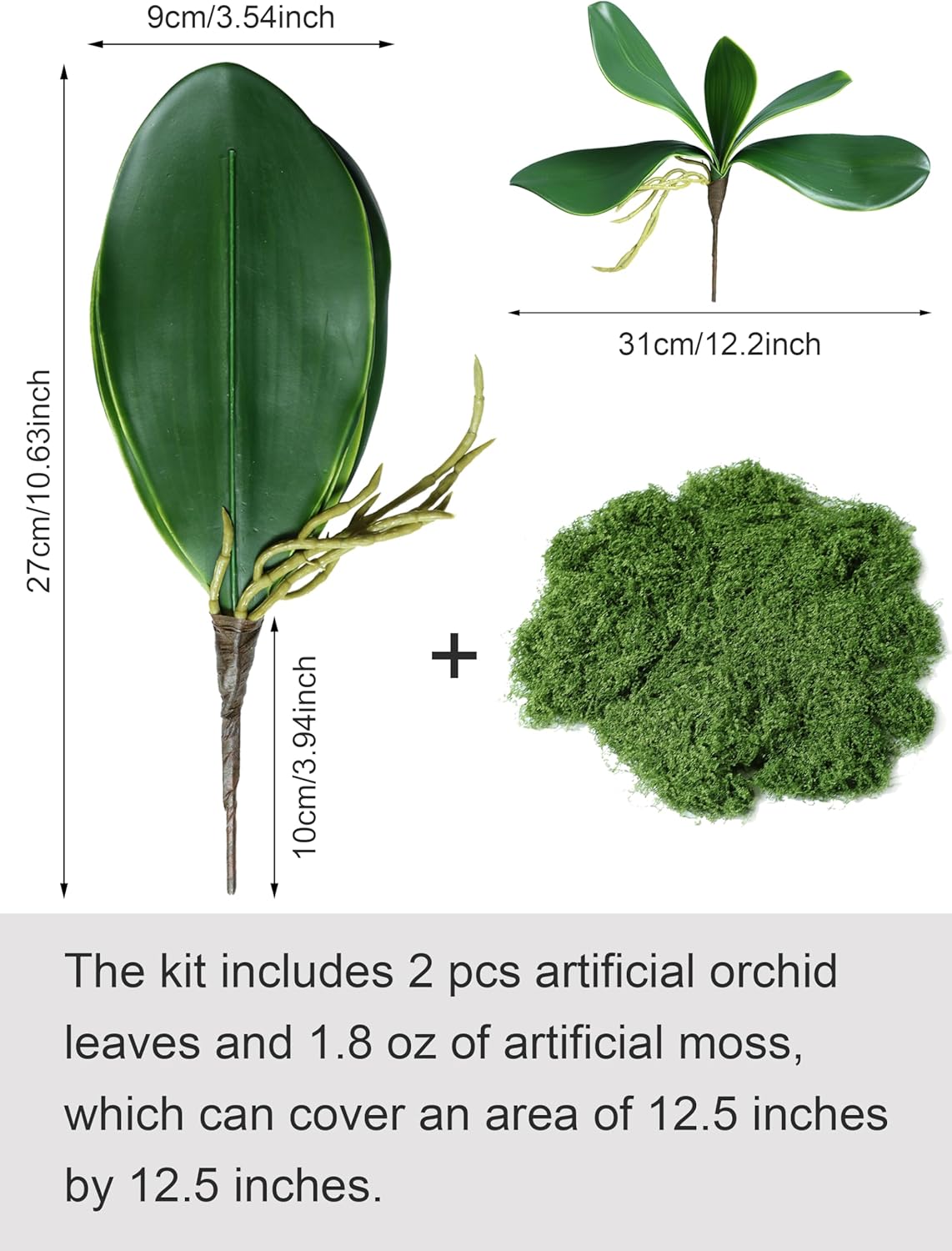 2pcs Real Touch Orchid Stems Green Fake Leaves Phalaenopsis Orchids Artificial Flowers Greenery Fake Plant Leaf for Vase Filler Flower Arrangements Supplies Cymbidium Pot Decor
