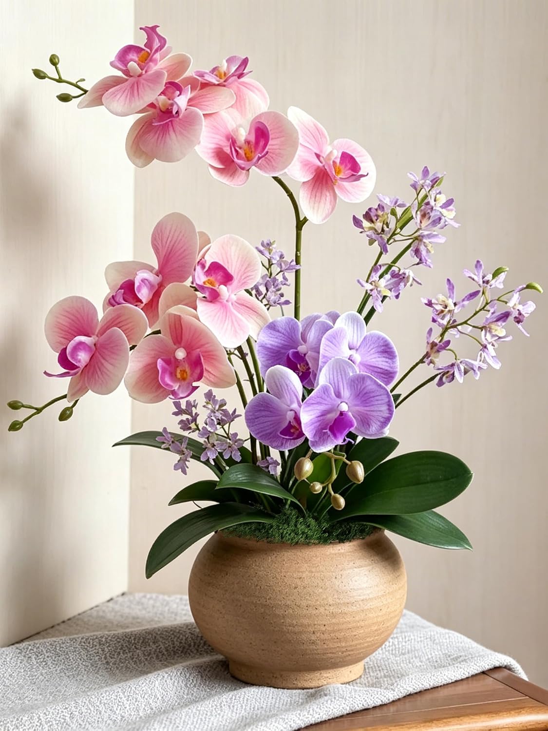 2pcs Real Touch Orchid Stems Green Fake Leaves Phalaenopsis Orchids Artificial Flowers Greenery Fake Plant Leaf for Vase Filler Flower Arrangements Supplies Cymbidium Pot Decor