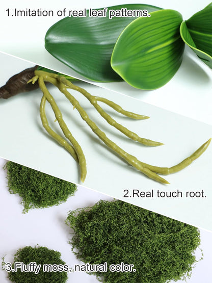 2pcs Real Touch Orchid Stems Green Fake Leaves Phalaenopsis Orchids Artificial Flowers Greenery Fake Plant Leaf for Vase Filler Flower Arrangements Supplies Cymbidium Pot Decor