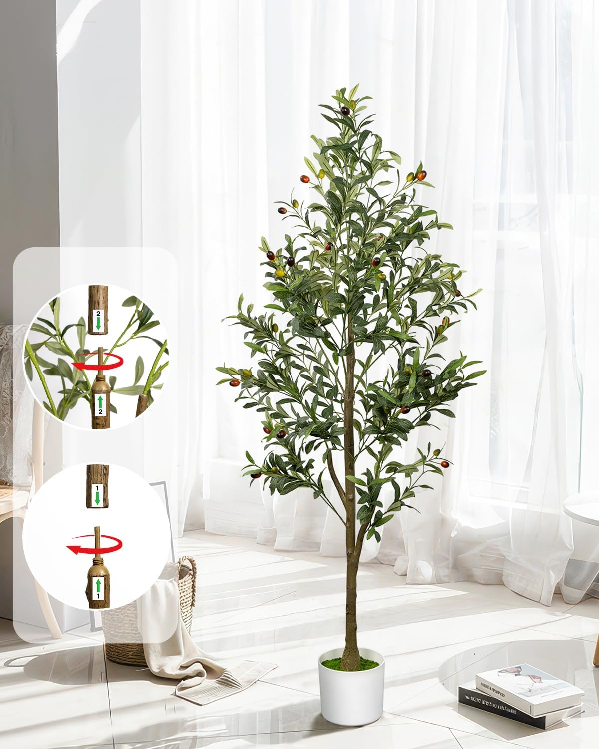 4FT Artificial Olive Tree Indoor Tall Faux with Planter