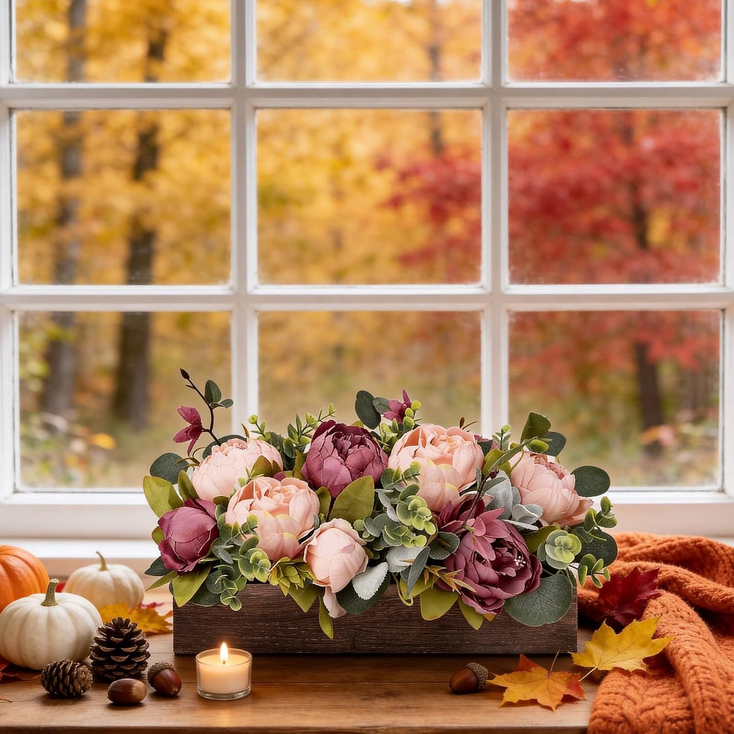 Pre-Made Floral Centerpieces for Dining Table - Pink | Artificial Peonies Hydrangea Centerpieces for Table Fake Flower Decorations for Wedding Living Room Party Bar Kitchen Table