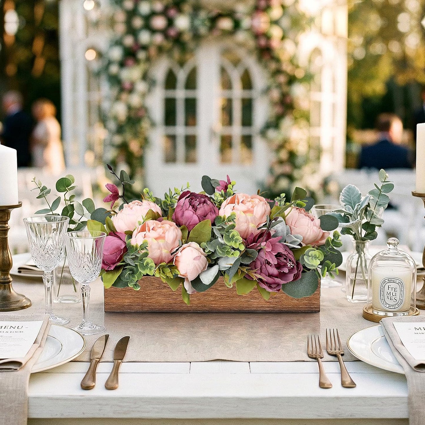 Pre-Made Floral Centerpieces for Dining Table - Pink | Artificial Peonies Hydrangea Centerpieces for Table Fake Flower Decorations for Wedding Living Room Party Bar Kitchen Table