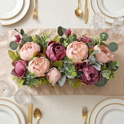 Pre-Made Floral Centerpieces for Dining Table - Pink | Artificial Peonies Hydrangea Centerpieces for Table Fake Flower Decorations for Wedding Living Room Party Bar Kitchen Table
