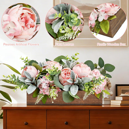 Pre-Made Floral Centerpieces for Dining Table - Pink | Artificial Peonies Hydrangea Centerpieces for Table Fake Flower Decorations for Wedding Living Room Party Bar Kitchen Table