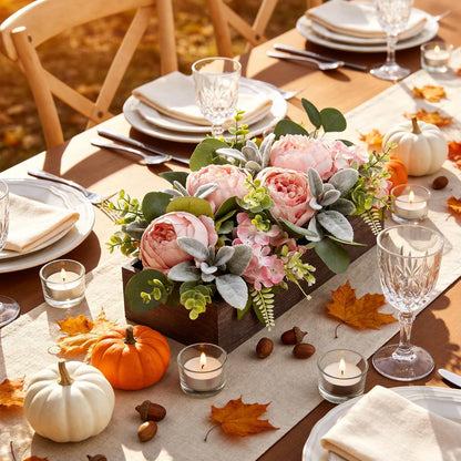 Pre-Made Floral Centerpieces for Dining Table - Pink | Artificial Peonies Hydrangea Centerpieces for Table Fake Flower Decorations for Wedding Living Room Party Bar Kitchen Table