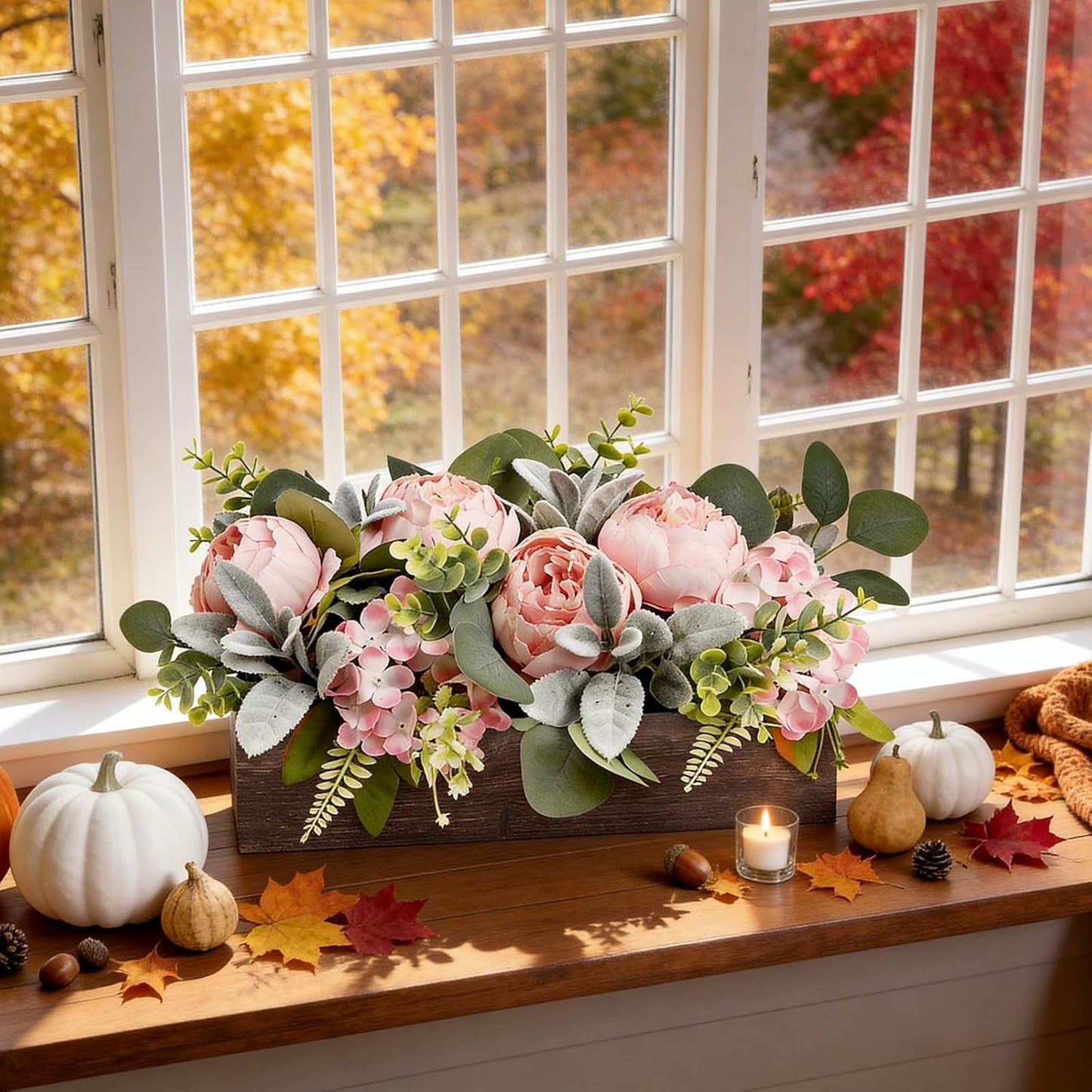 Pre-Made Floral Centerpieces for Dining Table - Pink | Artificial Peonies Hydrangea Centerpieces for Table Fake Flower Decorations for Wedding Living Room Party Bar Kitchen Table