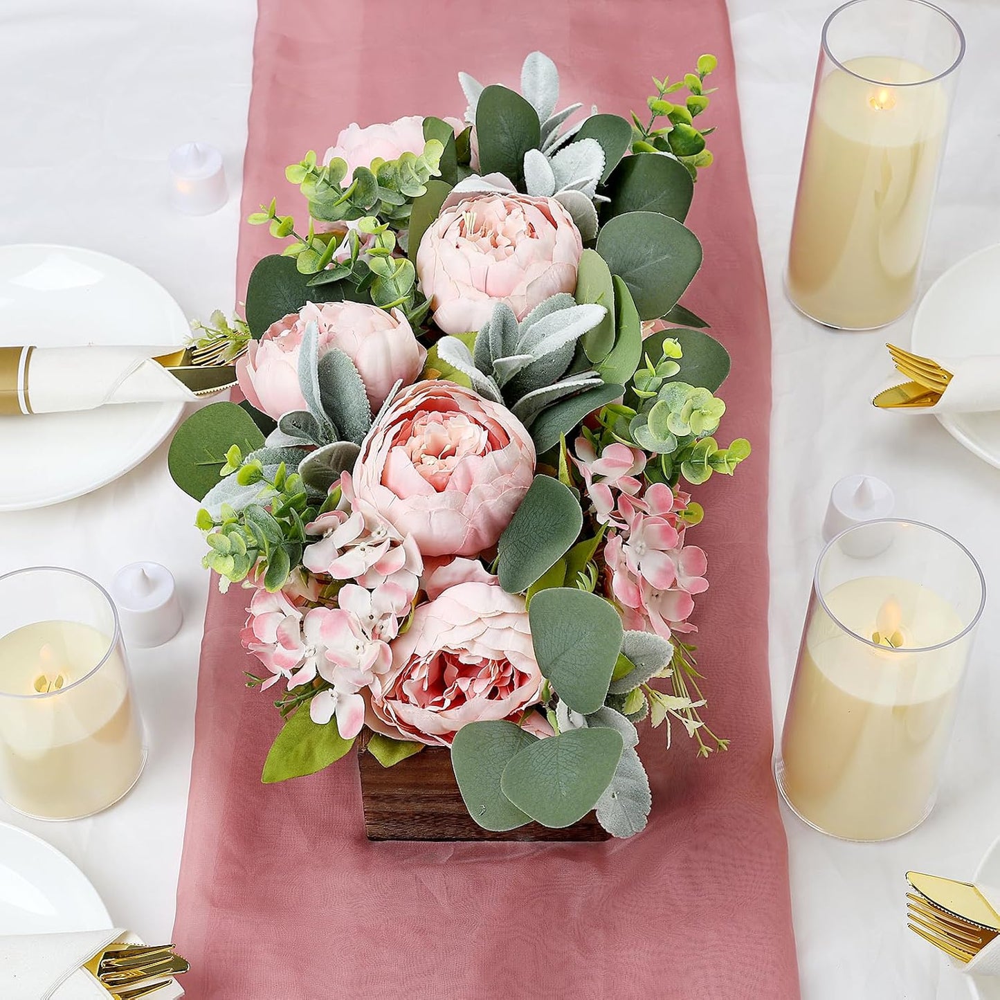 Pre-Made Floral Centerpieces for Dining Table - Pink | Artificial Peonies Hydrangea Centerpieces for Table Fake Flower Decorations for Wedding Living Room Party Bar Kitchen Table
