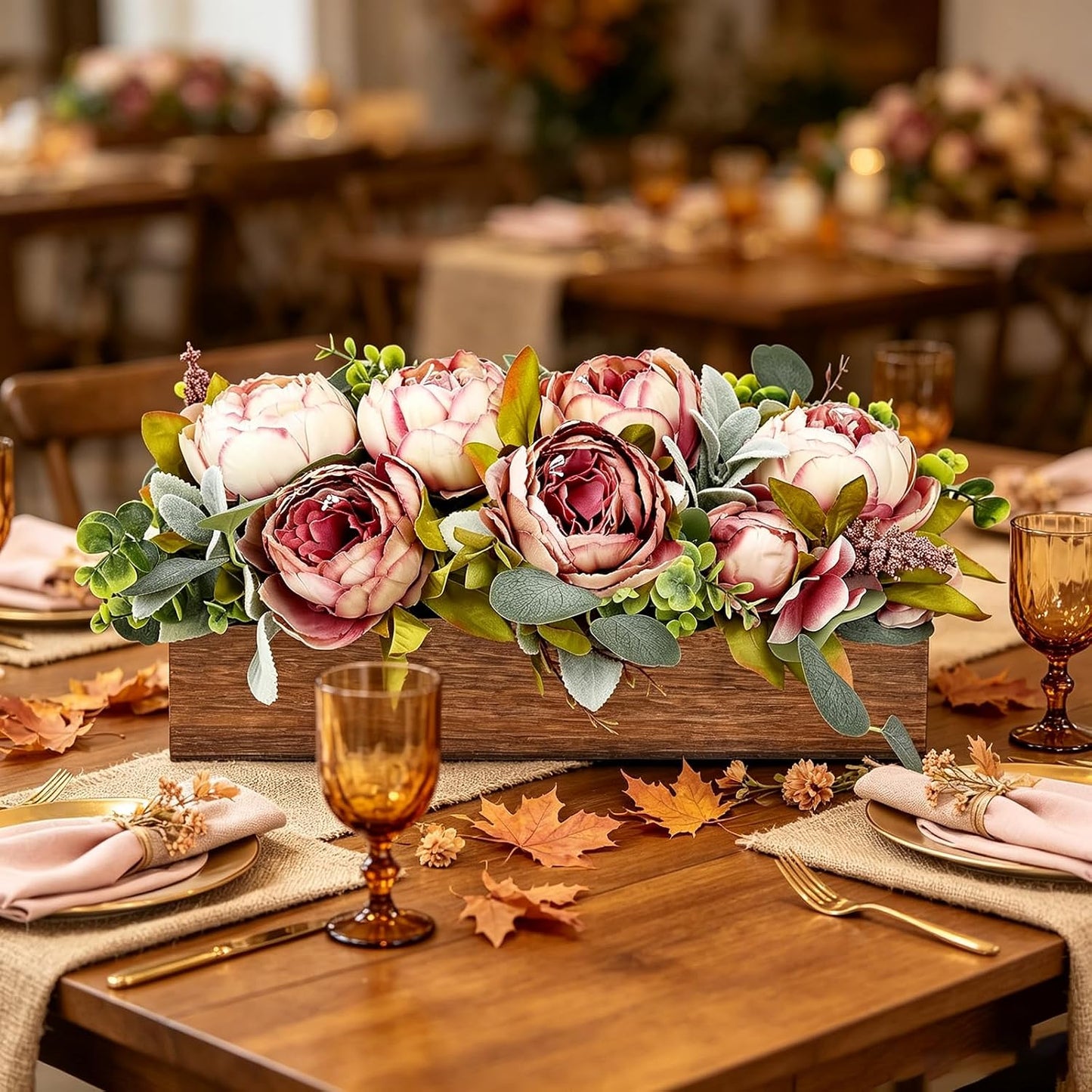Pre-Made Floral Centerpieces for Dining Table - Pink | Artificial Peonies Hydrangea Centerpieces for Table Fake Flower Decorations for Wedding Living Room Party Bar Kitchen Table