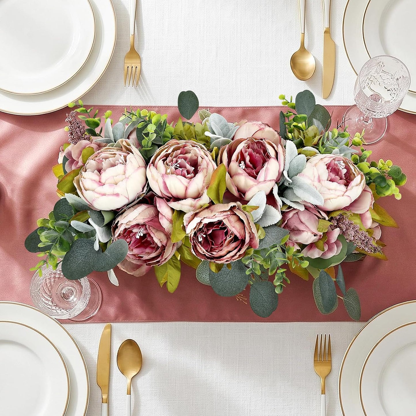 Pre-Made Floral Centerpieces for Dining Table - Pink | Artificial Peonies Hydrangea Centerpieces for Table Fake Flower Decorations for Wedding Living Room Party Bar Kitchen Table
