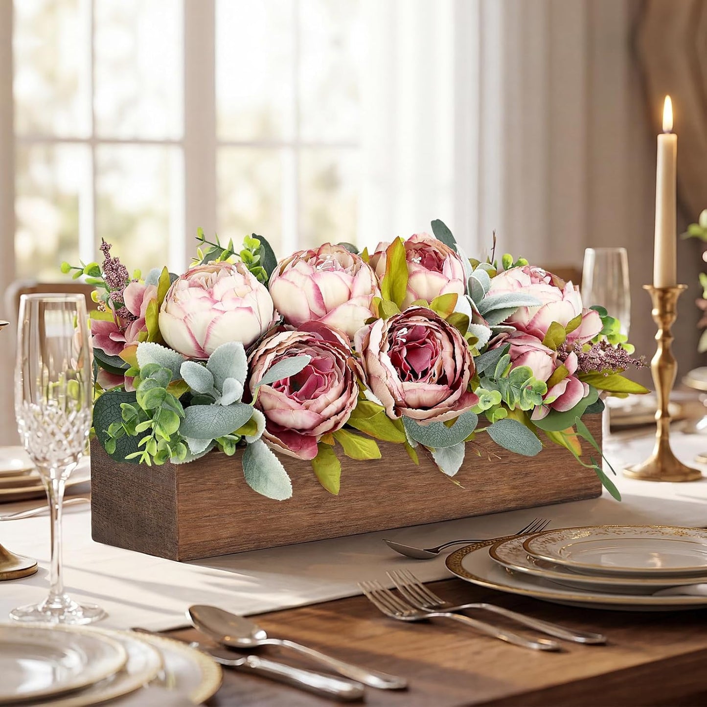 Pre-Made Floral Centerpieces for Dining Table - Pink | Artificial Peonies Hydrangea Centerpieces for Table Fake Flower Decorations for Wedding Living Room Party Bar Kitchen Table