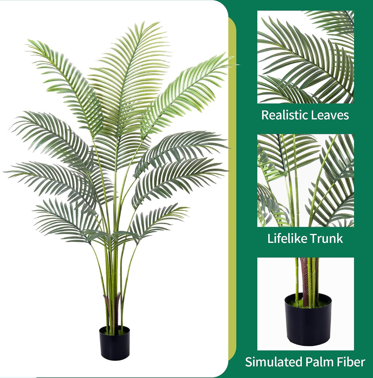 Artificial Golden Cane Palm Tree 5Feet Faux Plant for Home Decor Indoor Outdoor Faux Areca Palm Tree in Pot for Home Office Perfect Housewarming Gift with Adjustable Trunk