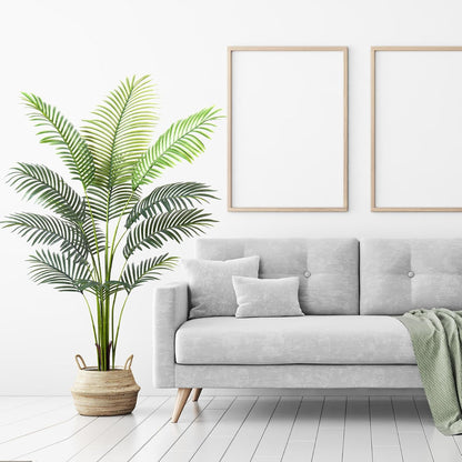 Artificial Golden Cane Palm Tree 5Feet Faux Plant for Home Decor Indoor Outdoor Faux Areca Palm Tree in Pot for Home Office Perfect Housewarming Gift with Adjustable Trunk
