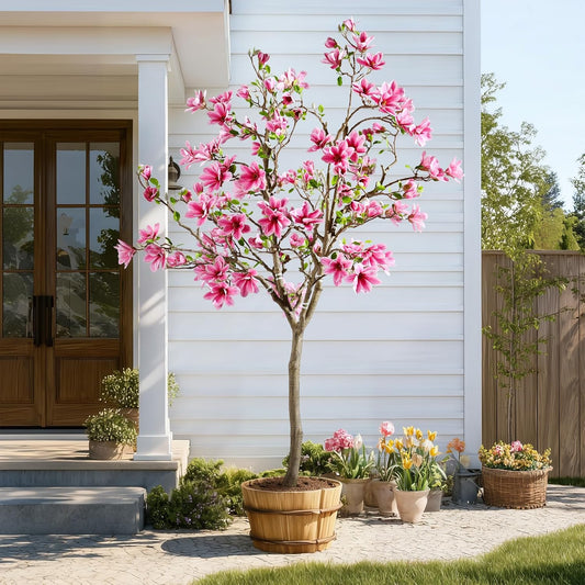 Artificial Trees Cherry Blossom Tall Fake Magnolia Flower Tree Floor plantas Indoor Outdoor Realistic for Home Living Room Office Porch Outside Patio arboles para decoracion Housewarming Gift