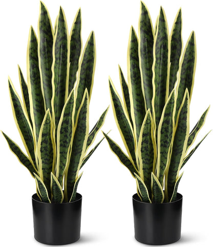 Tall Artificial Snake Plant Faux Sansevieria Plant Large Fake Snake Bulk in Pot for Home Office Housewarming Gift(2 Pack,2.25 Ft)