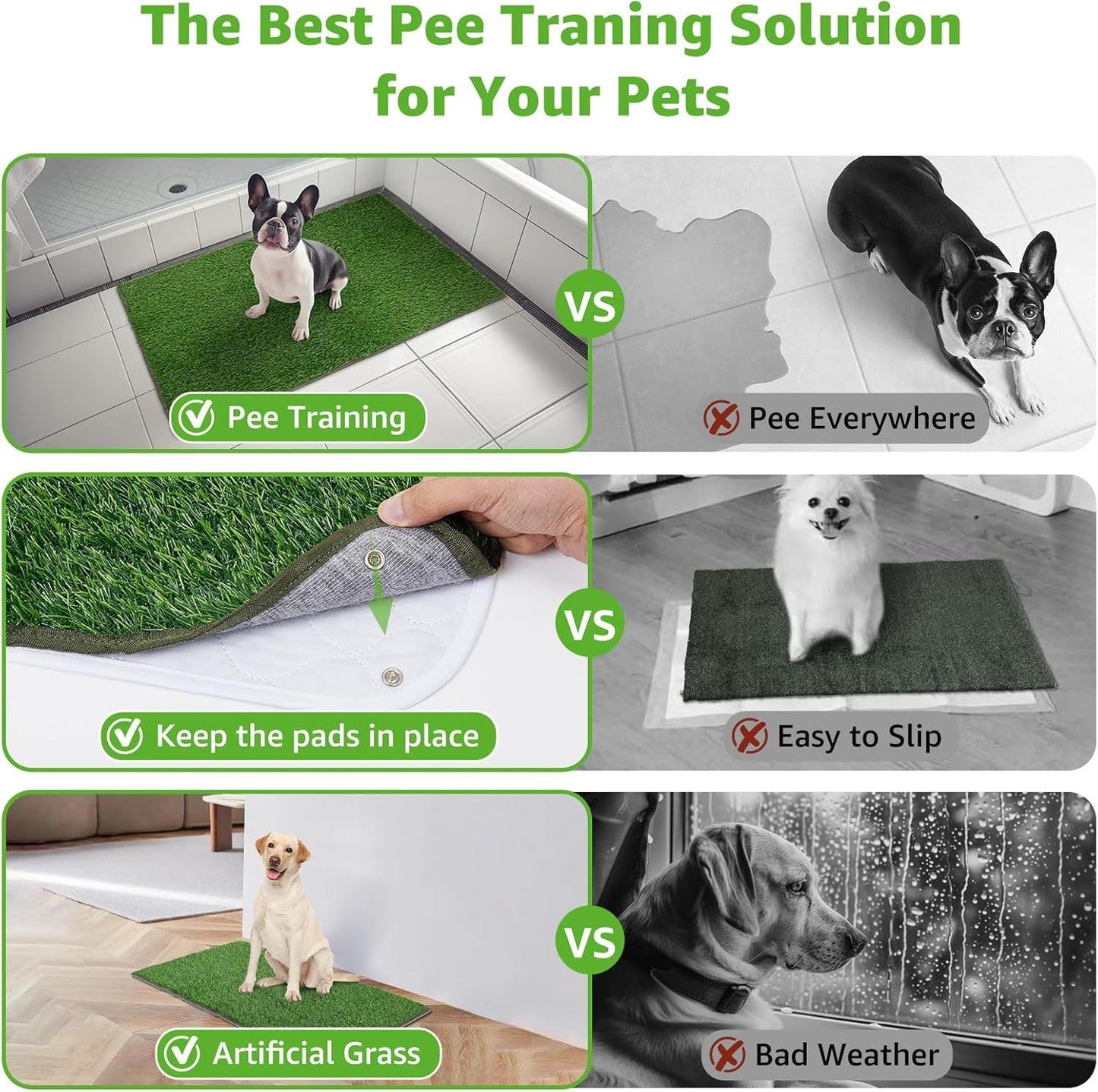 Dog Grass Mat with Pee Pad: Artificial Indoor Grass Potty Training Pads for Dogs Doggies Washable,Reusable Puppy Pads Leakproof on Outdoor Patio Balcony Apartment(39x31.49'')