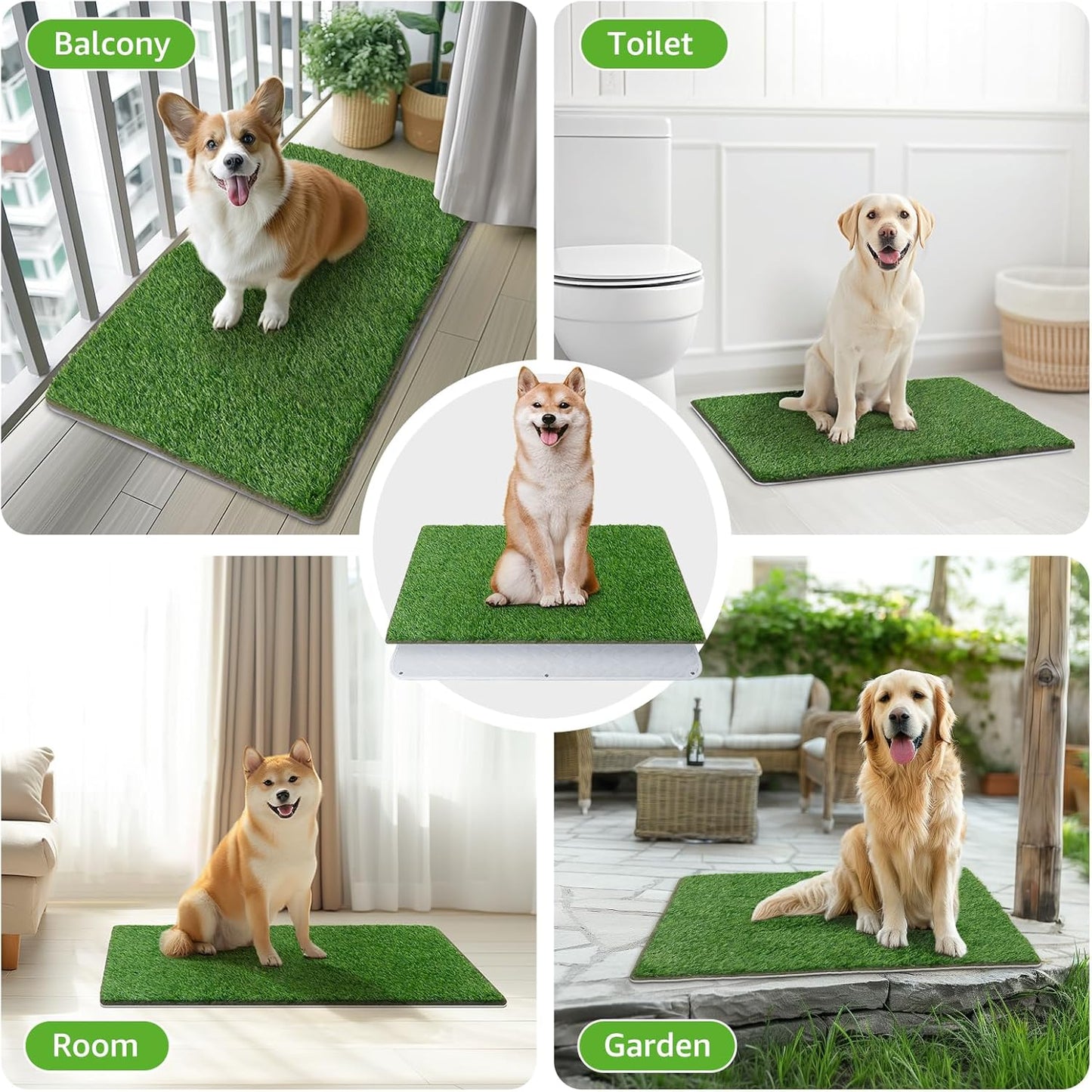 Dog Grass Mat with Pee Pad: Artificial Indoor Grass Potty Training Pads for Dogs Doggies Washable,Reusable Puppy Pads Leakproof on Outdoor Patio Balcony Apartment(39x31.49'')