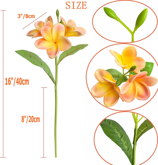 5PCS PU Real Touch Lifelike Artificial Plumeria Frangipani Flower Stems Wedding Home Party Spring Flowers Decoration (Orange Pink)