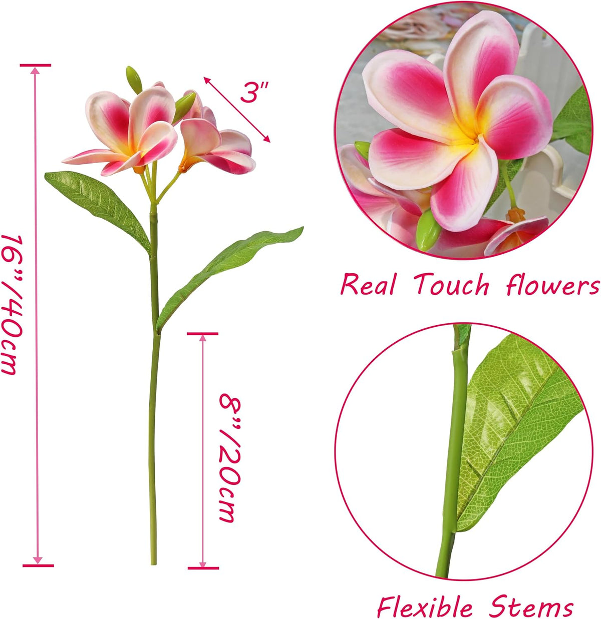 5PCS PU Real Touch Lifelike Artificial Plumeria Frangipani Flower Stems Wedding Home Party Spring Flowers Decoration (Orange Pink)