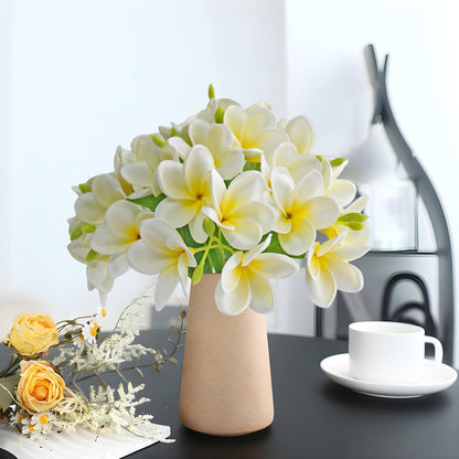 5PCS PU Real Touch Lifelike Artificial Plumeria Frangipani Flower Stems Wedding Home Party Spring Flowers Decoration (Orange Pink)