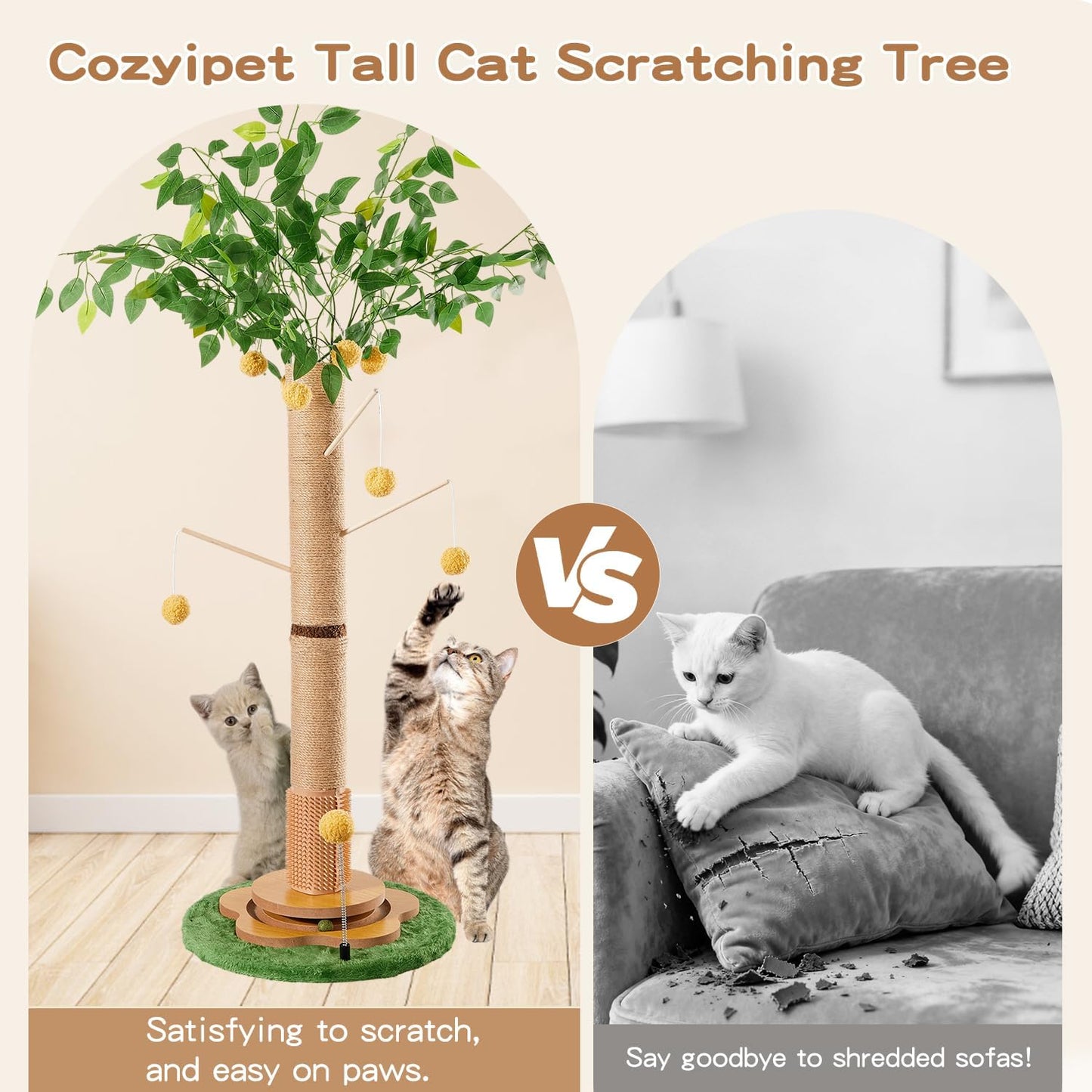 45" Tall Cat Scratching Post with Sisal Rope & Balls