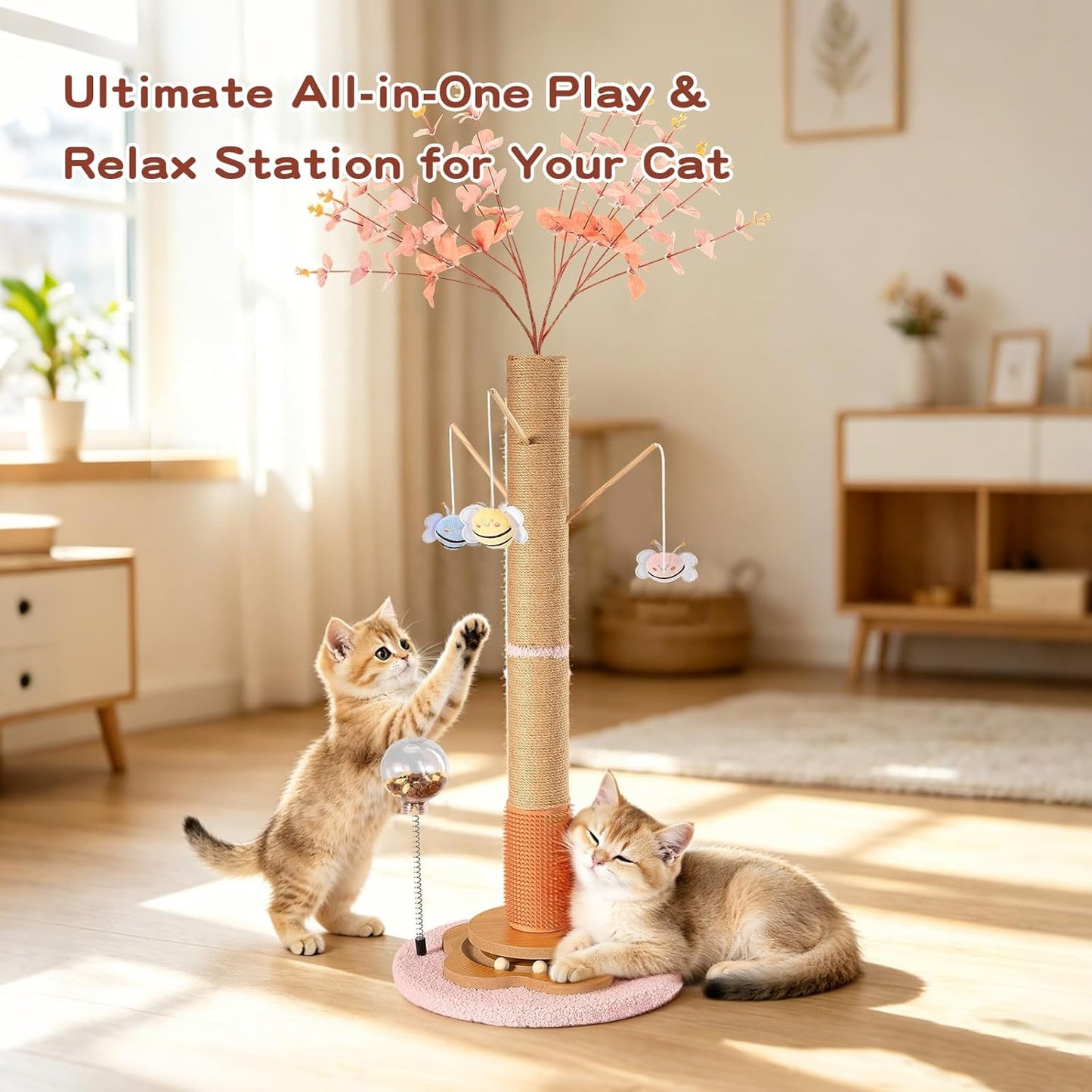 45" Tall Cat Scratching Post with Sisal Rope & Balls