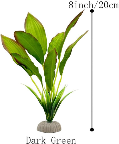 2pcs Set Green Artificial Plant Fish Tank Decor Aquarium Decorations Betta Leaf pad Hammock 8inch Silk/Plastic Plant Goldfish Fish Bowl Small Tank Plants (Green-2pcs-Set)