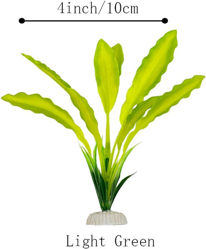2pcs Set Green Artificial Plant Fish Tank Decor Aquarium Decorations Betta Leaf pad Hammock 8inch Silk/Plastic Plant Goldfish Fish Bowl Small Tank Plants (Green-2pcs-Set)
