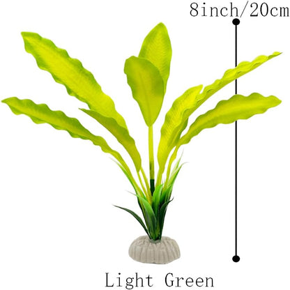 2pcs Set Green Artificial Plant Fish Tank Decor Aquarium Decorations Betta Leaf pad Hammock 8inch Silk/Plastic Plant Goldfish Fish Bowl Small Tank Plants (Green-2pcs-Set)