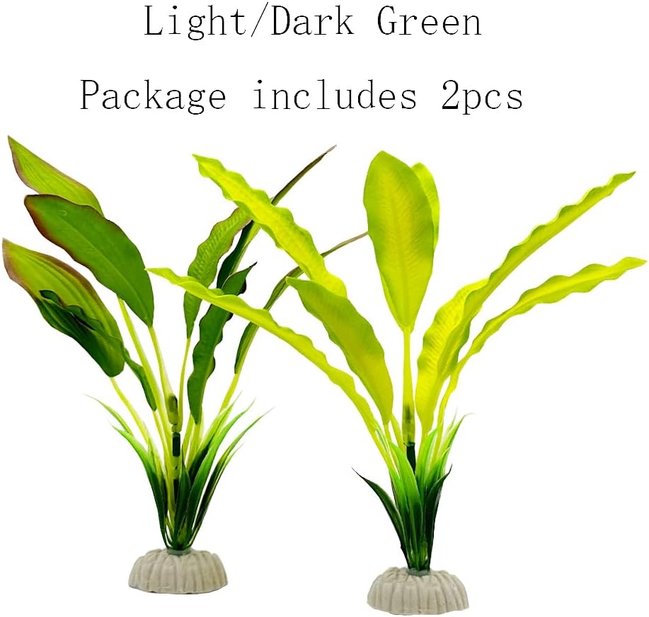 2pcs Set Green Artificial Plant Fish Tank Decor Aquarium Decorations Betta Leaf pad Hammock 8inch Silk/Plastic Plant Goldfish Fish Bowl Small Tank Plants (Green-2pcs-Set)