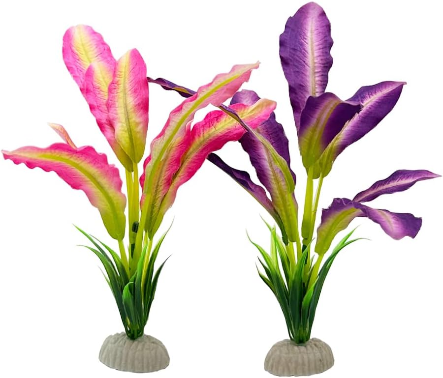 2pcs Set Green Artificial Plant Fish Tank Decor Aquarium Decorations Betta Leaf pad Hammock 8inch Silk/Plastic Plant Goldfish Fish Bowl Small Tank Plants (Green-2pcs-Set)