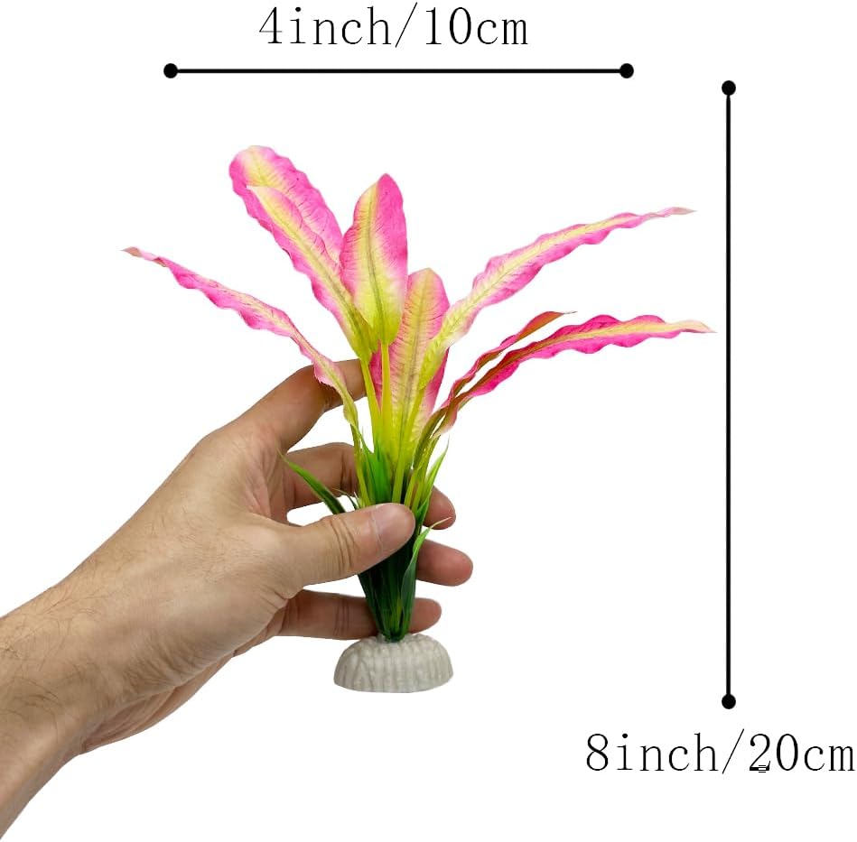 2pcs Set Green Artificial Plant Fish Tank Decor Aquarium Decorations Betta Leaf pad Hammock 8inch Silk/Plastic Plant Goldfish Fish Bowl Small Tank Plants (Green-2pcs-Set)