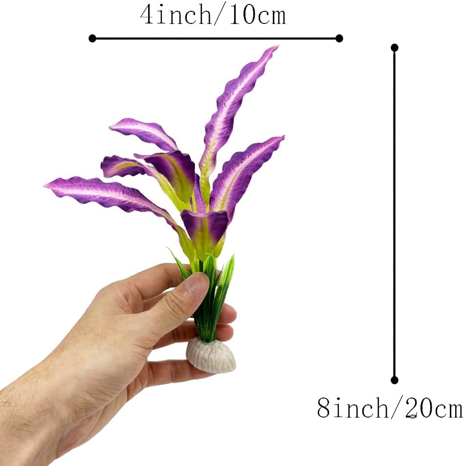 2pcs Set Green Artificial Plant Fish Tank Decor Aquarium Decorations Betta Leaf pad Hammock 8inch Silk/Plastic Plant Goldfish Fish Bowl Small Tank Plants (Green-2pcs-Set)