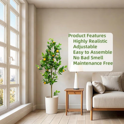 5FT Artificial Lemon Tree Potted Faux Lemons Citrus Plants with Yellow Fake Lemons Fruits in Pot, Indoor Tall Artificial Trees for Home Office Wedding Party Gifts Indoor Outdoor Decor