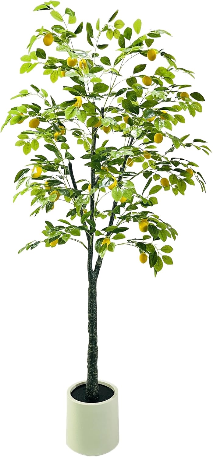 5FT Artificial Lemon Tree Potted Faux Lemons Citrus Plants with Yellow Fake Lemons Fruits in Pot, Indoor Tall Artificial Trees for Home Office Wedding Party Gifts Indoor Outdoor Decor