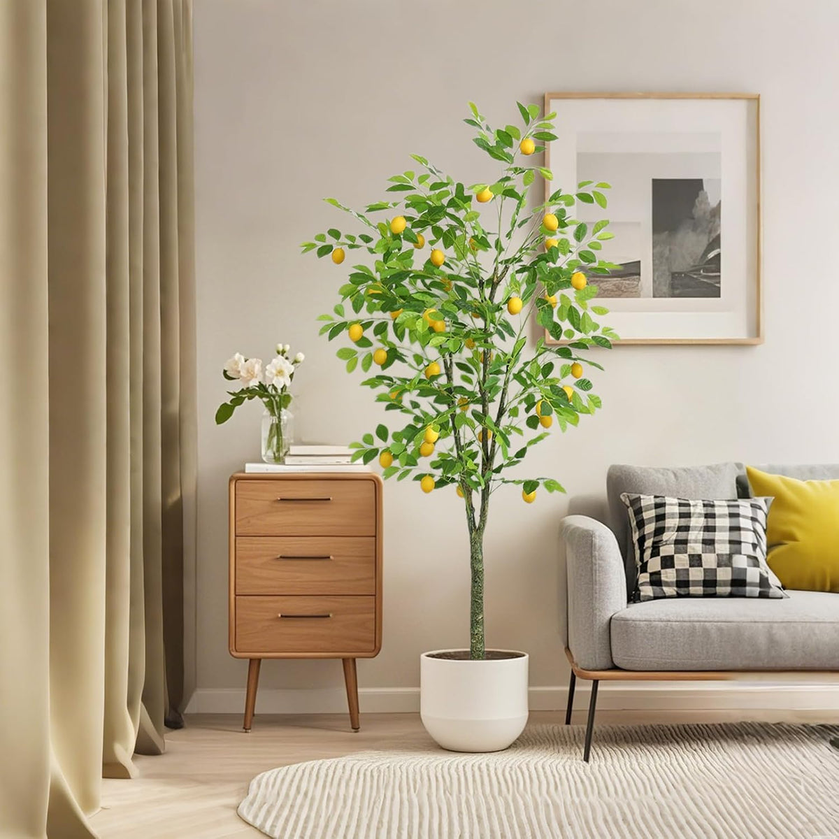 5FT Artificial Lemon Tree Potted Faux Lemons Citrus Plants with Yellow Fake Lemons Fruits in Pot, Indoor Tall Artificial Trees for Home Office Wedding Party Gifts Indoor Outdoor Decor