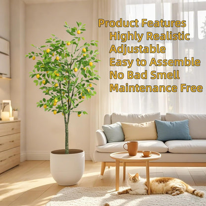 5FT Artificial Lemon Tree Potted Faux Lemons Citrus Plants with Yellow Fake Lemons Fruits in Pot, Indoor Tall Artificial Trees for Home Office Wedding Party Gifts Indoor Outdoor Decor