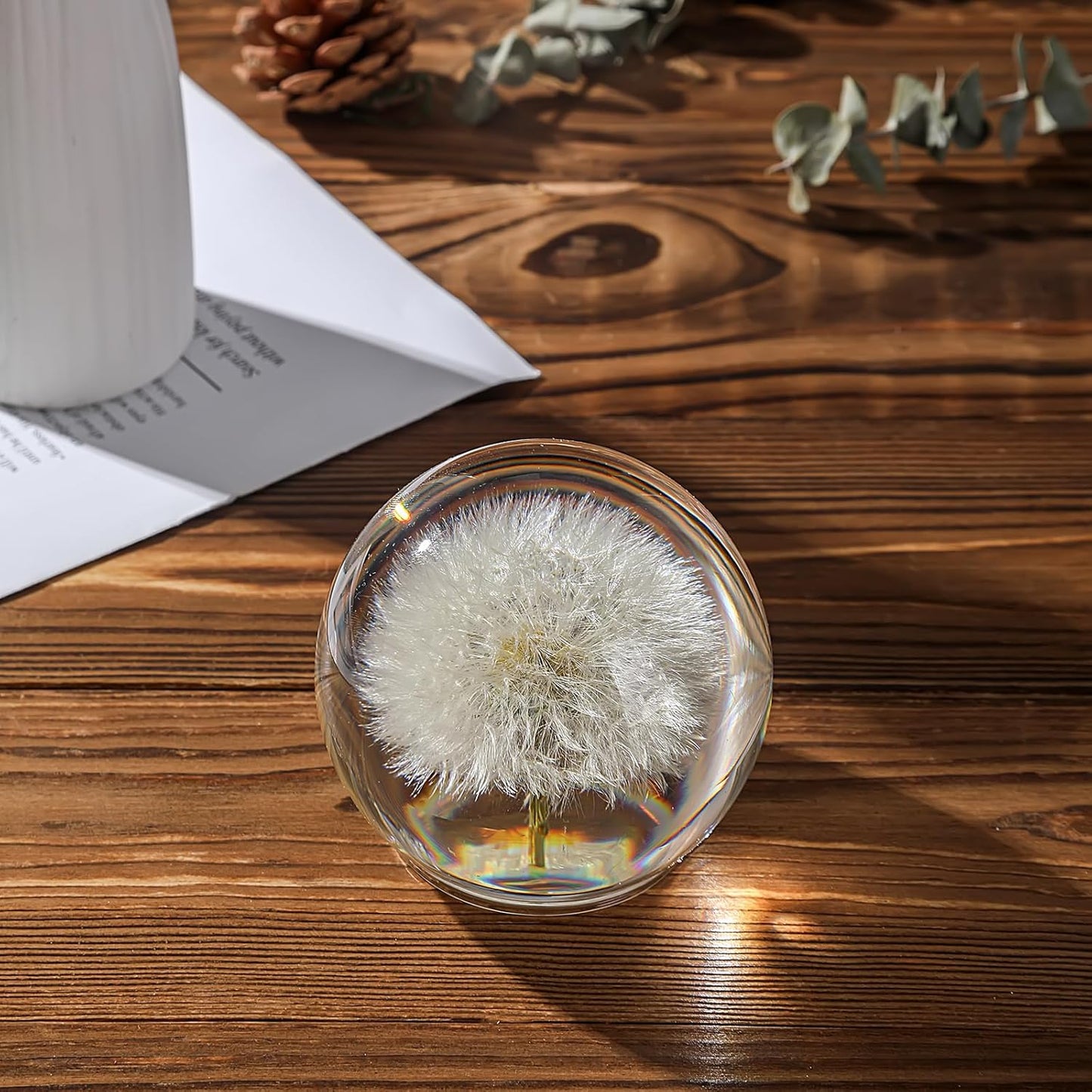 Dandelion Paperweight with Real Preserved Dandelion in Crystal, 2.6 Inch | Elegant gift with gift box and card, ideal for home or office desks and symbolizing hope, luck, wishes, and new beginnings