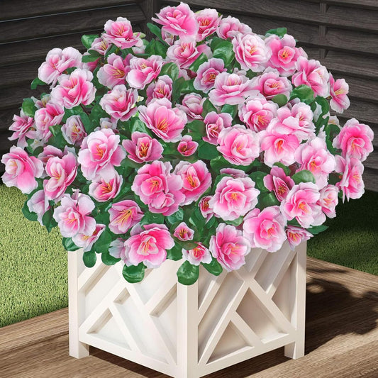 Fake Camellia Flowers Plants for Outdoor Planters 6 Bundles Faux Silk Red Camellia UV Resistant Realistic Artificial Flowers for Front Porch Patio Balcony Garden Yard Home Decoration